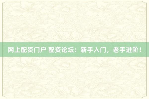 网上配资门户 配资论坛：新手入门，老手进阶！