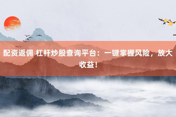 配资返佣 杠杆炒股查询平台：一键掌握风险，放大收益！