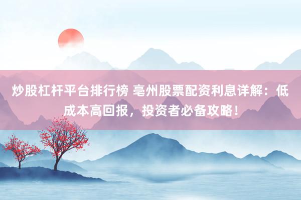 炒股杠杆平台排行榜 亳州股票配资利息详解：低成本高回报，投资者必备攻略！